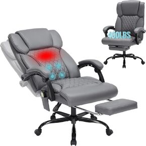 Massage & Heat Office Chair, 400LBS Ergonomic Executive Chair for Big & Tall, High Back Home Office & Gaming Desk Chairs for Heavy People, Black