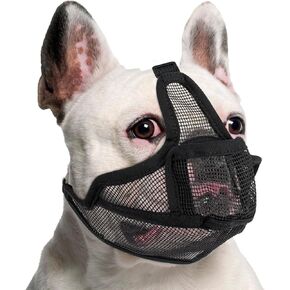 Coppthinktu Short Snout Dog Muzzle, Breathable Mesh French Bulldog Muzzle Full Pant Muzzles for Pitbull, Soft Flat Face Dog Muzzles for Shih Tzu Pug Prevent Biting Allow Pant & Drink (Black S)