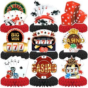 Casino Theme Party Decorations,9 PCS KSKSPE Casino Centerpieces for Tables Honeycomb Centerpieces 3D Casino Theme Party Decor Supplies Boys Girls