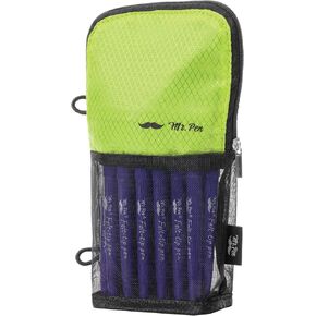 Mr. Pen- Standing Pencil Case Pouch, Sit & Lay Mesh-View Design, Black & Lawn Green, Interior Pocket & 2 Elastic Binder Loops, Cute Pencil Case for Girls and Boys