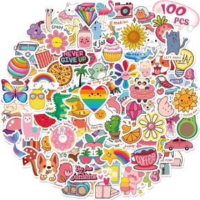 RINOLY 100 PCS Water Bottle Stickers for Kids, Cute Sticker for Girls,Waterproof Vinyl Kawaii Stickers for Water Bottles,Skateboard,Laptop,Girls Boys Classroom Prizes
