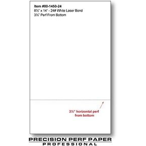 550 Sheets, Legal Size (8.5" x 14"), 24# White Bond with 3-1/2" Perforation, 92 Bright