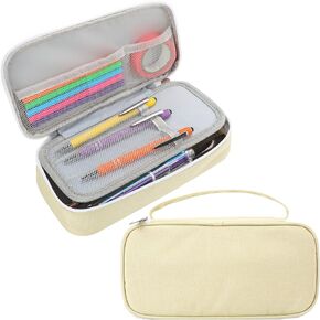 Large Capacity Pencil Pouch, Pink Pencil Case, Cute Pencil Bag with Zipper, Soft Aesthetic Pencil Bag Case for Girls with Handle, Preppy Canvas Pencil Pouch Organizer for School Home Office Supplies