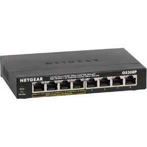 NETGEAR 8-Port Gigabit Ethernet PoE Network Switch, Hub, Internet Splitter (GS308P) - with 4 x PoE @ 55W, Desktop, Sturdy Metal Fanless Housing