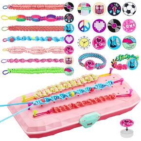Friendship Bracelet Making Kit for Girls: Ages 7 8 9 10 11 12 Portable DIY Craft Set with 16 Threads, Cartoon Buckles & 12 Fashion Stickers, Creative Travel Activity - Birthday Gift for Kids