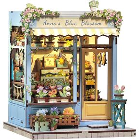 CUTEBEE Book Nook Kit - DIY Miniature House Dollhouse Kit for Adults and Teens, Flower Shop Booknook Tiny House Bookshelf Decor 3D Wooden Puzzle, Gifts for Family, Friends (Anna's Blue Blossom)