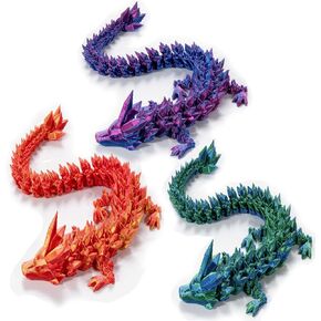 11.8'' 3D Printed Dragon Set, 3 Pcs Chinese Dragon Kit, Red,Green,Blue Purple Dragon,3D Printing Toys, Articulated Dragon, Fidget Dragon, Home Office Decor Desk Toys Pet