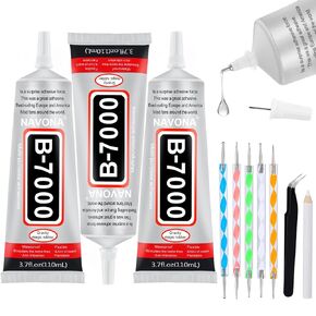 3 PCS 110ML B7000 Glue واضحة مع طرف دقيق ، مجموعة الغراء B7000 وحيد القرن ، الأسلوب الحرفي مع أداة القلم 5 نقاط ، تلوين ، ملقط ، يستخدم لصق القماش للأظافر والمجوهرات والأحذية والأقمشة