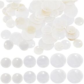 SUNNYCLUE 1 Box 180Pcs Round Capiz Shell Charms Bulk Shell Pendants Small Mussel Beads Flat Round Natural White Coin Mother of Pearl Seashell Charms for Jewelry Making Earrings Home Decor DIY Crafts