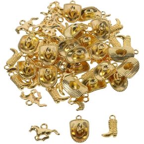 60Pcs Western Themed Cowboy Charms, 3 Styles Alloy Gold Western Cowboy Charms Horse Boot Hat Pendants for Jewelry Making