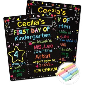 First & Last Day of School Sign Board Double Sided, 10x12 Inch Back to School Sign with Liquid Chalk Markers, 1st Day of Kindergarten/Preschool Supplies Essentials