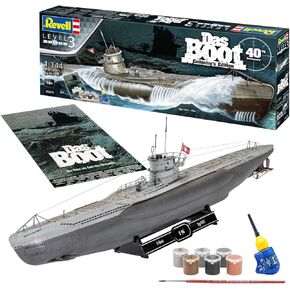 Revell Gift Set 05675 "Das Boot Movie 40 Years Collector's Edition 1:144 Scale Unbuilt Plastic Model Kit with Contacta Professional Glue, Paintbrush, Selected Aqua Color Paints & Repro Movie Poster