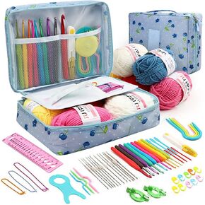 ARMINACO Crochet Kit for Beginners & Adults – 59pcs Complete Starter Set with Ergonomic Hooks (0.6-6.0mm), Yarn, Tools & Travel Bag – Craft Gift for Women, Teens & Seniors