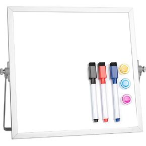 Small Desktop White Board with Stand, 10" x 10" Double-Sided Silver Aluminium Frame Whiteboard for Kids, Mini Dry Erase Board for Home, Office, School
