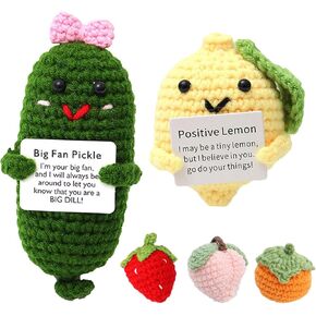 5PCS Positive Crochet Animals Kit, Emotional Support Crochet Positive Duck Penguin Dinosaur Shark Bunny Cute Plush Doll, Inspirational Gifts for Women Men