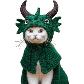 Wmool DIY Dragon Cat Hoodie Set, Cat's Hat Dragon Hoodie, Soft Pet Hoodie with Horns, Kitten Dragons Costume, Adjustable Cute & Fierce Pet Cosplay Outfit for Halloween/Christmas/Photo Shoots