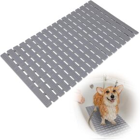 Non Slip Dog Bath Mat for Tub, Quick Drain Pet Bathtub Mat, 26.8 x 15.7 Inch Trimmable Non Slip Shower Pad with Drain Holes and 162 Suction Cups for Pet Bathing, Dog Shower Attachment (Grey S)