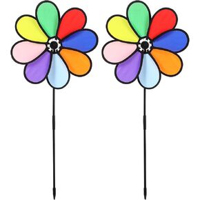 TOYANDONA 2pcs Flower Wind Spinner Lawn Windmill, Colorful Rainbow Garden Windmill for Garden, Party, Outdoor, Yard Decoration, Childrens Toys