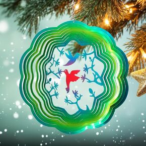 Fonmy Wind Spinner الفولاذ المقاوم للصدأ ثلاثي الأبعاد معلقة الديكور حديقة داخلية في الهواء الطلق متدرج أزرق ملون التوأم الطائر الطائر الطيور