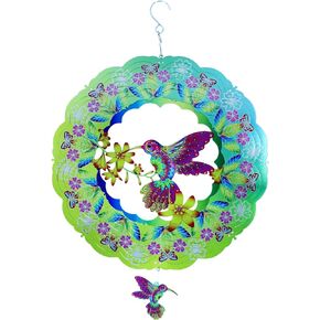 Outdoor Wind Spinner, 360° Wind Sculpture Spinner, Metal Spinner Spinning Lawn Ornaments Art Kinetic Sculpture Hanging Yard Art Decor for Patio, Lawn and Garden（Hummingbird Green）