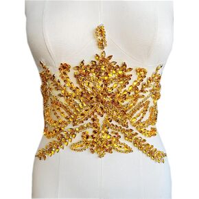 SaeYz Trimimg Patches Handmade with Acrylic Rhinestones Beads Sequins sew on Applique for Dress Waist Decorative Accessories 17.7X9.4 inches (Rose red)