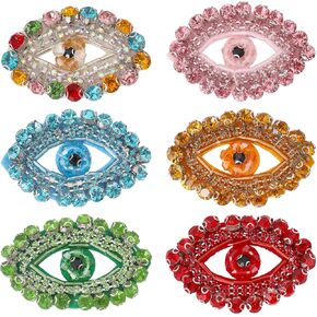 6Pcs Evil Eyes Crystal Rhinestone Patches Eye Shape Embroidery Patch Bling Glass Rhinestone Applique Sew on Beaded Accessories for Sewing Clothes Dress Sweater DIY Scrapbooks Bags