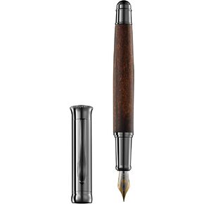 Executive Classic Style Fountain pen - Gun Grey Polished metal with Artisanal Wood - Includes Converter Piston and 6 Ink Cartridges (Walnut)