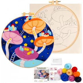 Hilsayum Mushroom Pattern Needle Love Laink Kit ، مجموعات شعرت للبالغين ، مجموعات التذبذب الإبرة ، صوف طلاء صوف الصوف المبتدئين (Mushroom C)