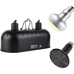 Dual Reptile Light Fixture,Reptile Heat Lamp Fixture with 150W Intense Basking Bulb&Ceramic Heat Emitter,Double Dome Heat Lamp for Lizard,Gecko,Bearded Dragon,Tortoise,Snake,Chameleon