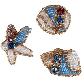 1set Bead Rhinestones Sea Shell Starfish Patch for Hat Backpacks Applique Embroidered Sequin Jellyfish Shrimp Conch Sew on Clothes (C)