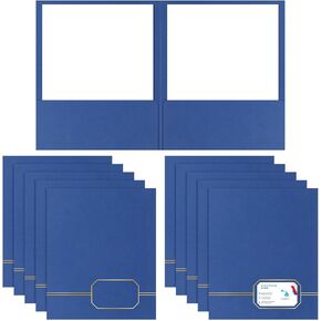 Kisston 10 Pack Executive Twin Pocket Folders Letter Size Blue with Gold Foil Trim Textured Folders with 2 Pockets for Home Business Office