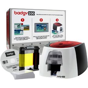 EVOLIS, BADGY200, Card Printing Solution, 1 BADGY200 Printer, Single Sided, 1 Color Ribbon for 100 Prints and 100CT PVC Cards(30MIL) with Badge Studio+ Software