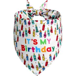 Dog Birthday Bandana Boy Girl Large 1PCS, 2 Patterns Durable Triangle Reversible Scarf Bibs Handkerchief for Puppy Pet