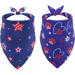 4th of July Dog Bandana, 2Pcs Patriotic Theme Pet Scarf American Flag Dog Bandanas Reversible Triangle Puppy Scarves Bib for Small Medium Large Dogs Cats Gifts