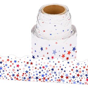Lucleag 36 Ft 4 of July Bulletin Board Border Roll, Patriotic Red Blue Stars Bulletin Board Border Trim for Fourth of July Independence Day Party Classroom Office Bulletin Board Decorations