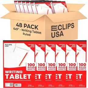 Notepads, Ruled Writing Tablet, Note Pads 6 x 9, Small Notepads, Memo Pad, White, Chipboard Back, Writing Pad, Office Supplies, 100 Sheets Per Pad (48 Pack)