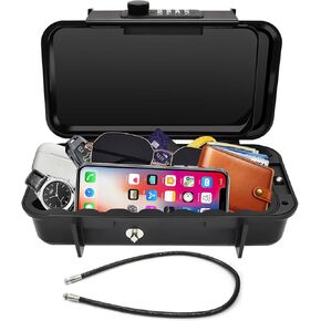 Beach Lock Box,Travel Safe Lock Box with Removable Chain,Locking Boxes with Code,Portable Lockbox for Travel Safe,Personal Items,Beach,Gym,Hotel,Dorm,Black