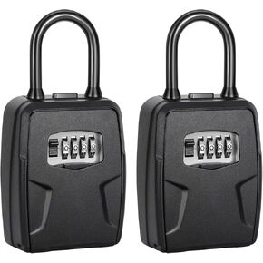 Fayleeko Portable Key Lock Box, 6 Key Capacity, Weatherproof Resettable Code (2 Pack, Black)
