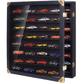 Giant Hotwheels Display Case with Wall Mounts,Display up to 80 Cars ,Model Hot Toy Cars Storage Organizer,15.7*2.75*16.7 Inches,UV Protection Acrylic Glass Door,Gold Lock,Black