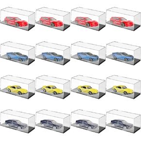 16 Pcs Acrylic Model Car Display Case Compatible with Hot Wheels Matchbox 1/64 Scale Cars,4.2" x 1.8" x 1.8" Clear Display Storage Case for Collectors