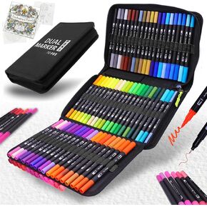Double Tip Brush Pens Art Markers (72 Colors), Fine Tip Acrylic Coloring Markers for Painting, Highlighting, Card Making, Gifts for Kids Adult, Craft Kit for Office School Supplies