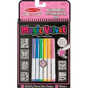 Melissa & Doug On the Go Magic Velvet Butterfly Pattern-Reveal Scenes Activity Kit - 6 Coloring Boards, 6 Markers - Party Favors, Stocking Stuffers, Travel Toys, Coloring Books For Kids Ages 5+