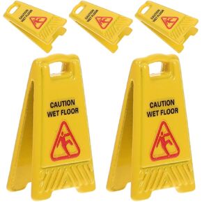 Wakauto 5Pcs Miniature Dollhouse Wet Floor Warning Signs Realistic Caution Safety Decorations for Role Play Education Enhance Interior Design Safety Awareness