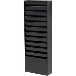 Global Industrial Steel Medical Chart Hanging Wall File Holder, 11 Pockets, Black, Wall Mounted Magazine and File Folder Holder, 12-1/4"W x 8-3/8"H Pockets
