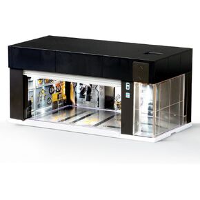 1/64 Scale Diecast Display Case for Hot Wheel Storage with LED Lights, Stackable Electric Garage with Voice Control, 3 Replaceable 3D Scenes Parking Lot Diorama for Model Cars (Brown)