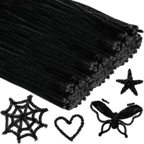 RoundFunny 100 Pcs 36 Inch Extra Long Black Pipe Cleaners 6 mm Chenille Stem Craft Supplies Fuzzy Sticks for Beginners Hair DIY Arts Project Supplies Decorations