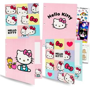 Hello Kitty Folders for School - Sanrio Pocket Folders Bundle Includes 4 Laminated Hello Kitty Plastic Folders Plus Stickers, More | Sanrio School Supplies for Girls
