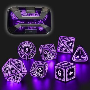 Light Up DND DICE Set قابلة لإعادة الشحن ، LED D و D DICE 7PCs مع صندوق الشحن Polyhedral Dungeons و Dragons RPG DICE STING LOM PLAY GAME (Astral Shard Purple)