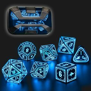 Light up DND Dice Set Rechargeable,Cool LED D and D Dice 7pcs with Charging Box Polyhedral Dungeons and Dragons RPG Dice Set for Role Playing Table Game (Astral Shard Blue)