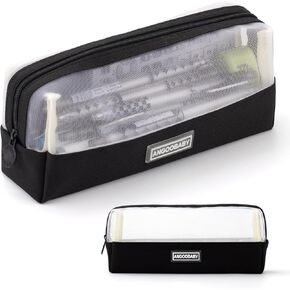 ANGOOBABY Mesh Pencil Bag Clear pencil case Zipper Pouch Bags Multifunctional Pencil Holder for Students, Small Makeup Bag Suitable for Teen Girls & Boys（Beige）